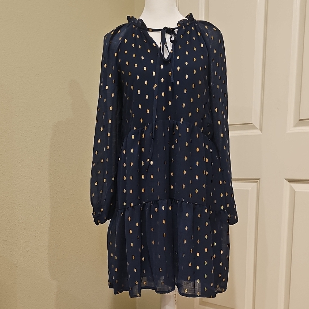 Blu Pepper Navy and Gold Polka Dot Mini Dress